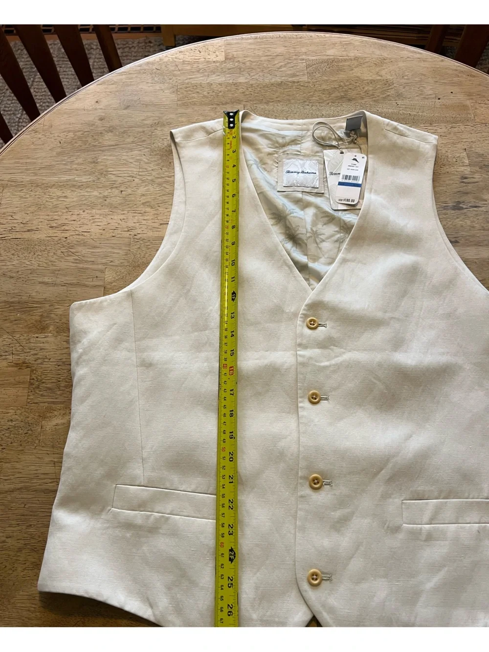 Tommy Bahama Monterey Vest Warm Sand Cream Linen Blend with Palm-Print Lining